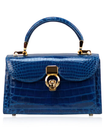 MONARCH Crocodile Skin Handbag, Shiny Royal Blue, Size 21