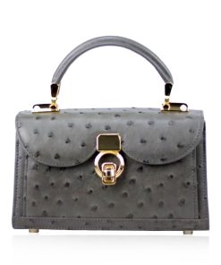 MONARCH Ostrich Leather Handbag, Grey, Size 21