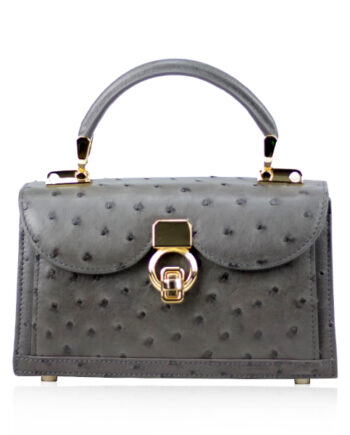 MONARCH Ostrich Leather Handbag, Grey, Size 21