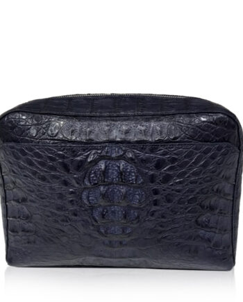 BRICK Crocodile Hornback Leather Sling Bag, Matte Blue, Size 28 cm