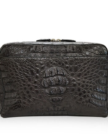 BRICK Crocodile Hornback Leather Sling Bag, Matte Grey, Size 28 cm