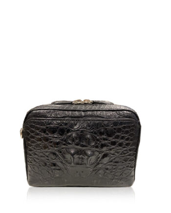 BRICK Crocodile Tail Leather Sling Bag, Matte Black, Size 18 cm