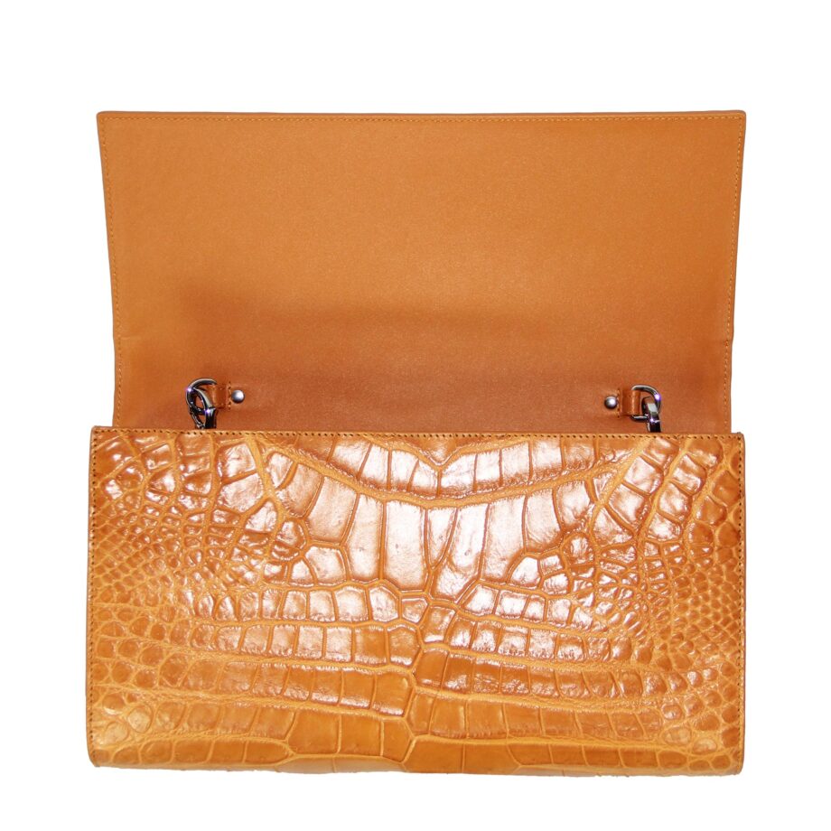 Crocodile Belly Leather Clutch Bag, LUANA, Tan, Size 28 cm