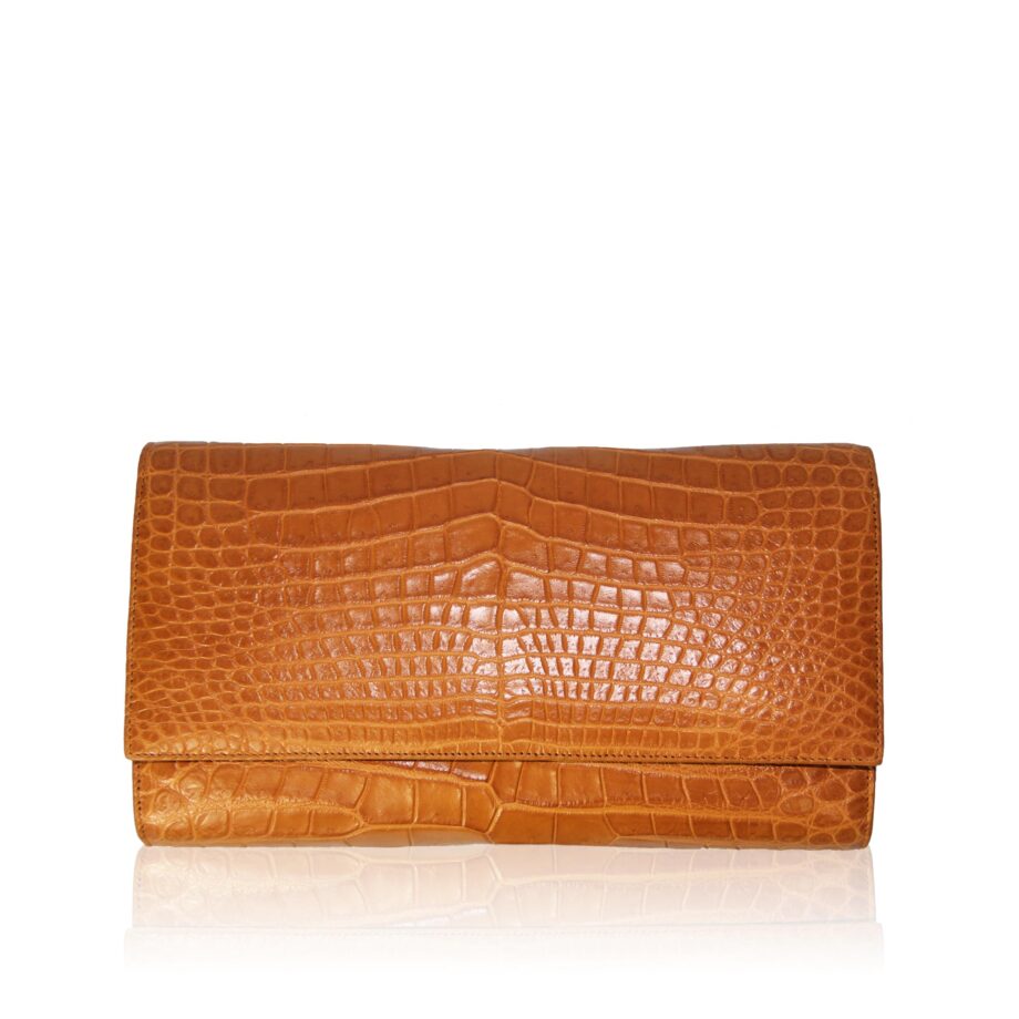 Crocodile Belly Leather Clutch Bag, LUANA, Tan, Size 28 cm