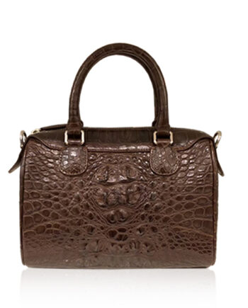 Crocodile Hornback Leather Handbag PILLODY, Brown, Size 23 cm