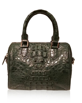 Crocodile Hornback Leather Handbag PILLODY, Green, Size 23 cm