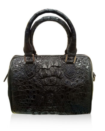Crocodile Hornback Leather Handbag PILLODY, Matte Black, Size 23 cm