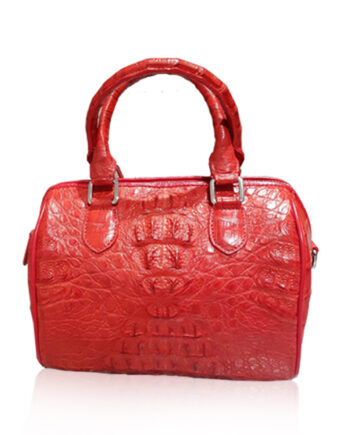 Crocodile Hornback Leather Handbag PILLODY, Red, Size 23 cm