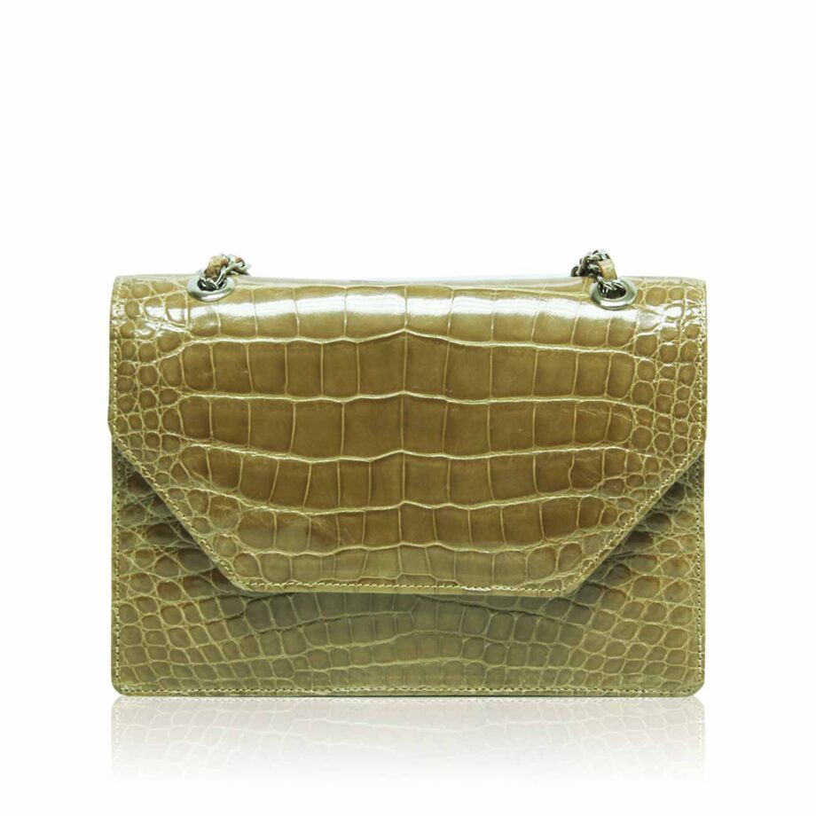 DIAMOND, Crocodile Belly Leather Sling Bag, Mustard, Size 20