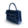 GLACIER Crocodile Leather Handbag, Shiny Dark Blue, Size 21