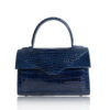 GLACIER Crocodile Leather Handbag, Shiny Dark Blue, Size 21