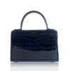 GLACIER Crocodile Leather Handbag, Shiny Dark Blue, Size 21