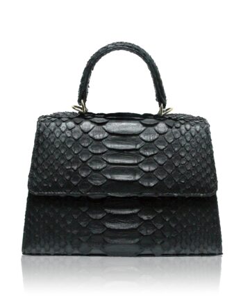 GOLDMAS Python Belly Leather Handbag, Matte Black, Size 25