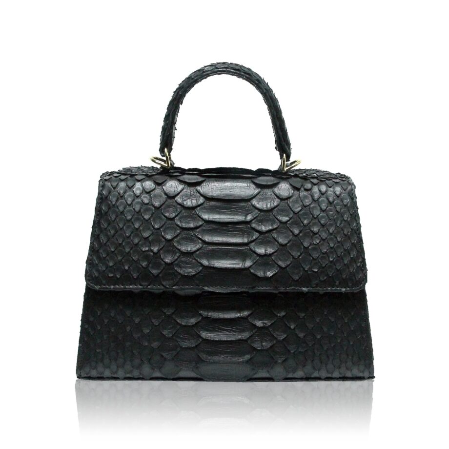 GOLDMAS Python Belly Leather Handbag, Matte Black, Size 25