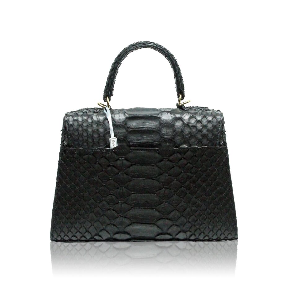 GOLDMAS Python Belly Leather Handbag, Matte Black, Size 25