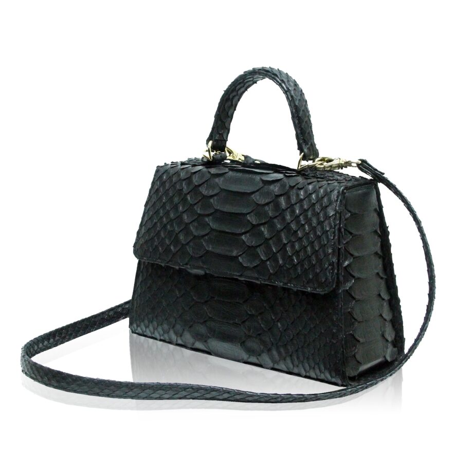 GOLDMAS Python Belly Leather Handbag, Matte Black, Size 25