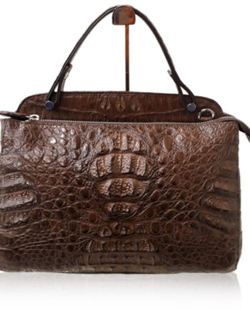 JIMMY Crocodile Hornback Leather Handbag, Matte Brown, Size 27
