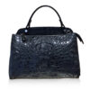 JIMMY Crocodile Hornback Leather Handbag, Matte Dark Blue, Size 27