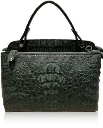 JIMMY Crocodile Hornback Leather Handbag, Matte Dark Green, Size 27