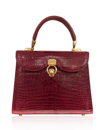 MONARCH Crocodile Leather Handbag , Matte Red, Size 24