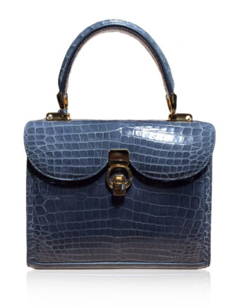 MONARCH Crocodile Leather Handbag , Shiny Grey, Size 24