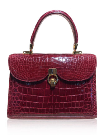 MONARCH Crocodile Leather Handbag , Shiny Wine, Size 24