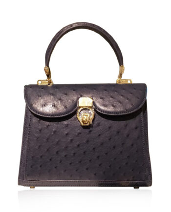 MONARCH Ostrich Leather Handbag , Black, Size 24