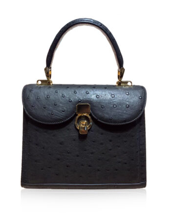 MONARCH Ostrich Leather Handbag , Green, Size 24