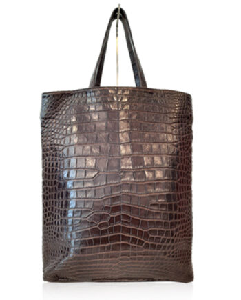 Peter Bag Crocodile Leather Shopping Bag, Matte Brown