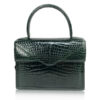 RIFFLE, Crocodile Leather Handbag, Shiny Dark Green, Size 24