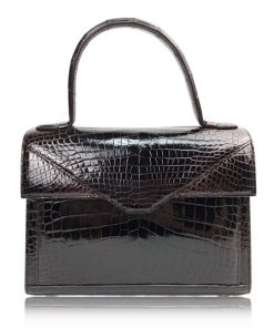 RIFFLE, Crocodile Leather Handbag, Shiny Dark Purple, Size 24