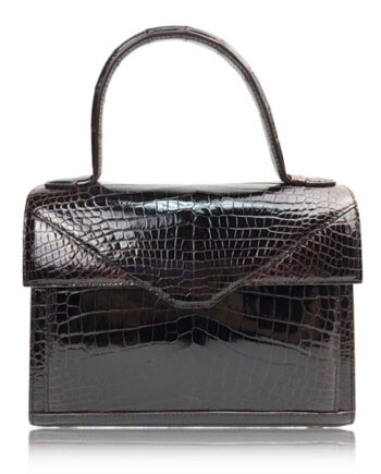 RIFFLE, Crocodile Leather Handbag, Shiny Dark Purple, Size 24