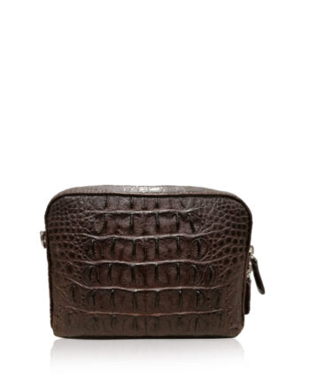 BRICK Crocodile Hornback Leather Sling Bag, Matte Brown, Size 18 cm