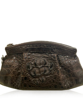 CANIS Crocodile Hornback Leather Clutch Bag, Matte Dark Brown, Size 26 cm
