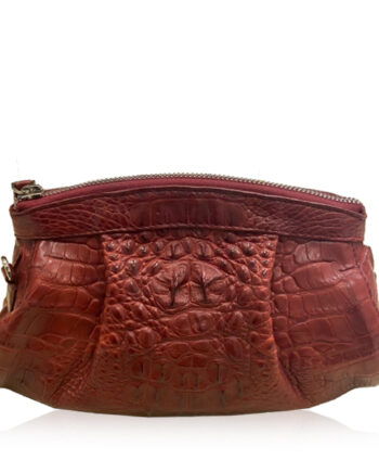 CANIS Crocodile Hornback Leather Clutch Bag, Matte Burgundy, Size 26 cm
