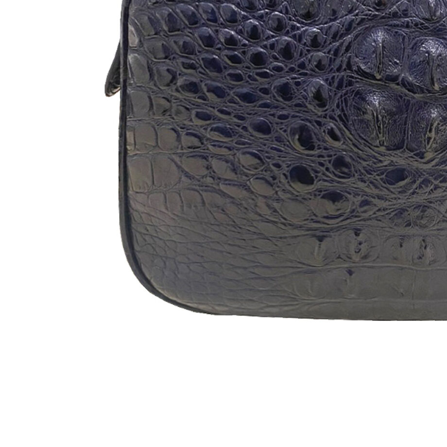 "DORADO" Crocodile Hornback Leather Sling Bag, Matte Blue, Size 21