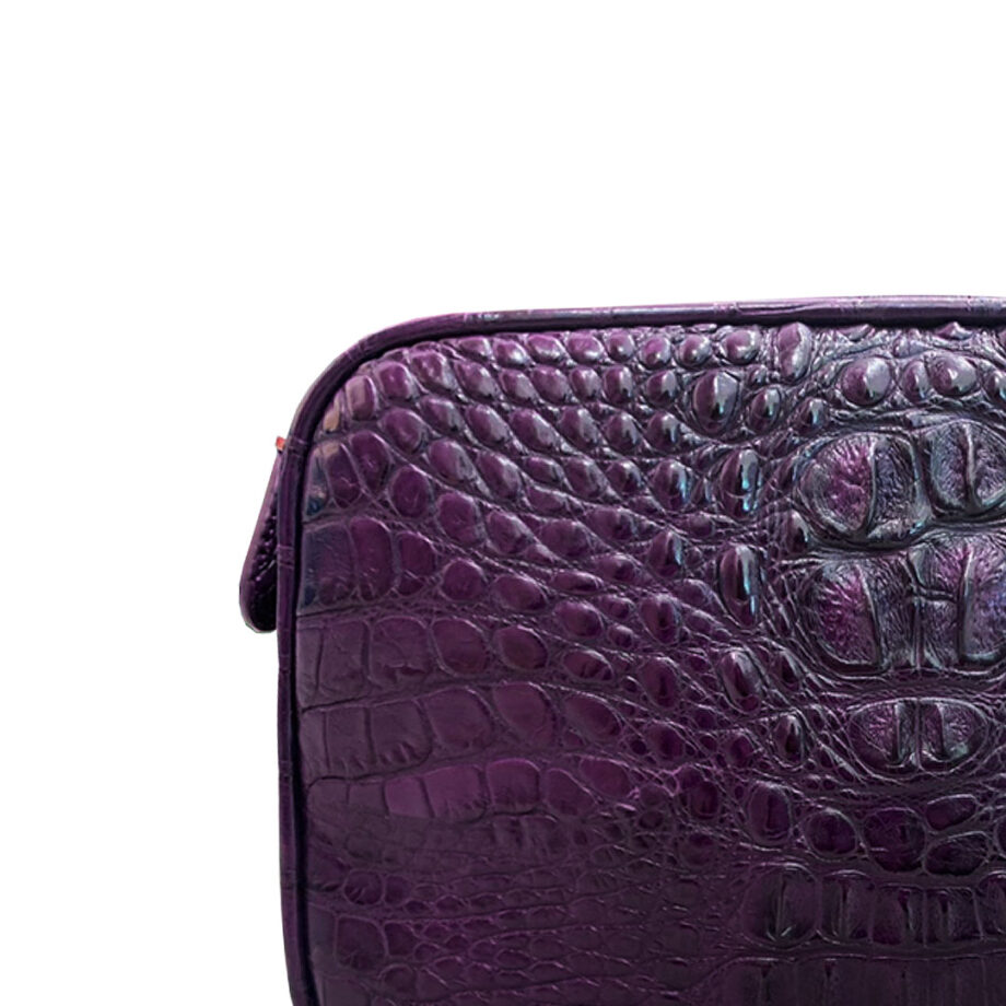 "DORADO" Crocodile Hornback Leather Sling Bag, Matte Dark Purple, Size 21