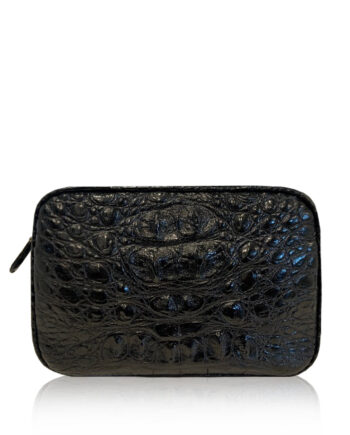 "DORADO" Crocodile Hornback Leather Sling Bag, Matte Black, Size 21