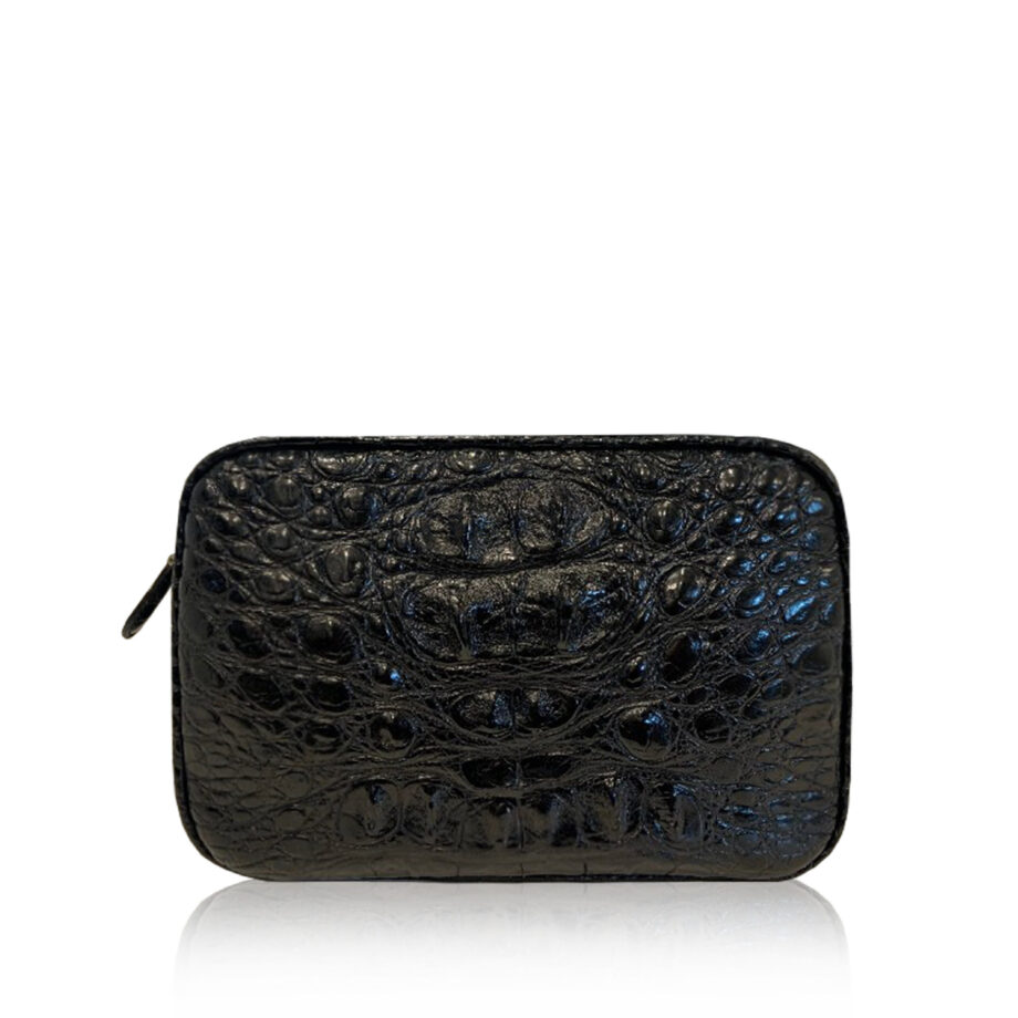 "DORADO" Crocodile Hornback Leather Sling Bag, Matte Black, Size 21