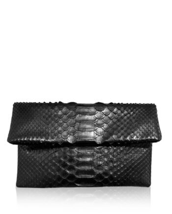 "DAISY" Python Clutch Bag, Matte Black, Size 20