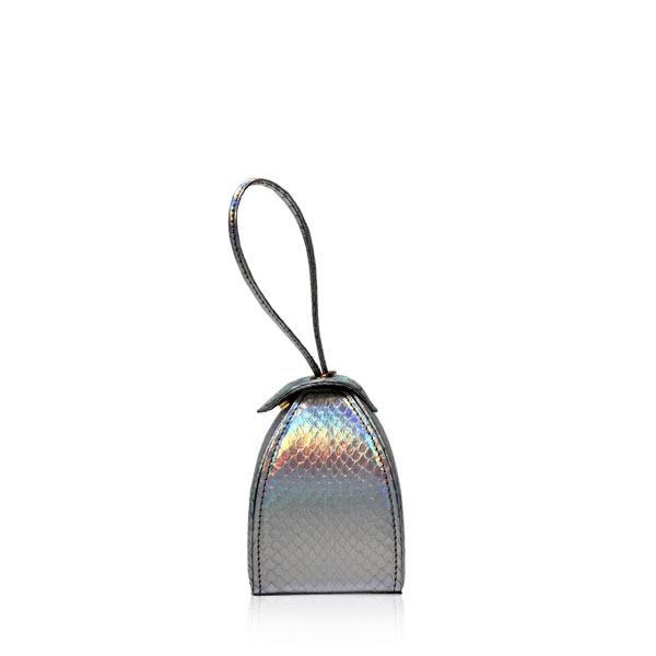 "BABY MARIA" Silver Rainbow Shiny Cobra Back Sling Bag, Size 8.5 cm