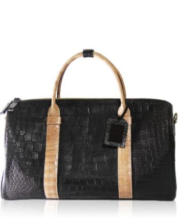 Travel Bag, crocodile Belly Leather, Black & Beige, Size 56 cm