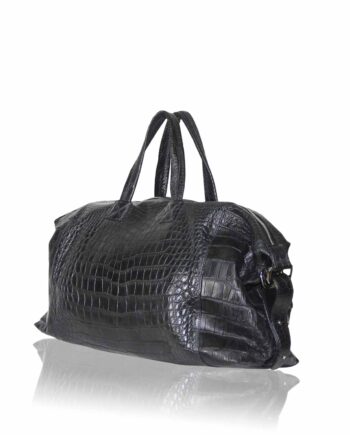 Travel Bag, crocodile Belly Leather, Black, Size 56 cm