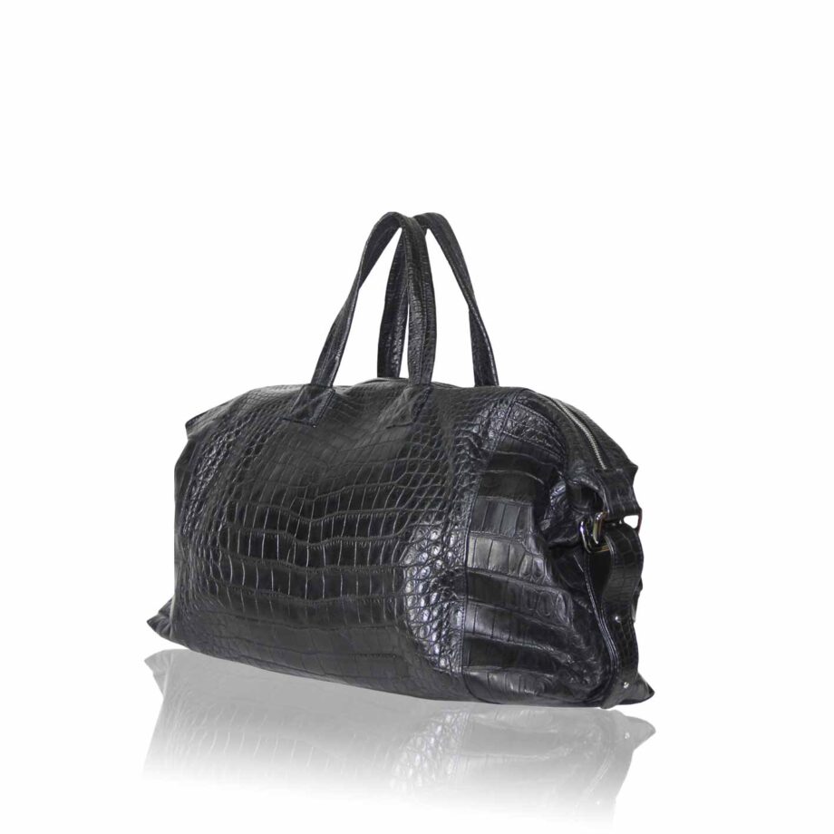 Travel Bag, crocodile Belly Leather, Black, Size 56 cm