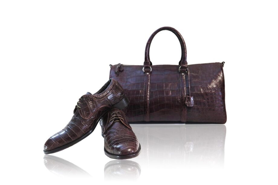 Travel Bag, crocodile Belly Leather, Burgundy, Size 56 cm