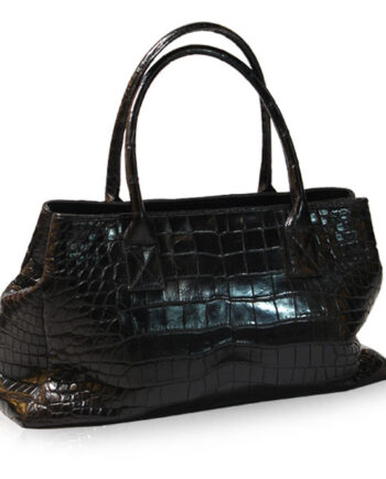 "DOCTOR" Crocodile Belly Leather Shoulder Bag, Black, Size 55 cm