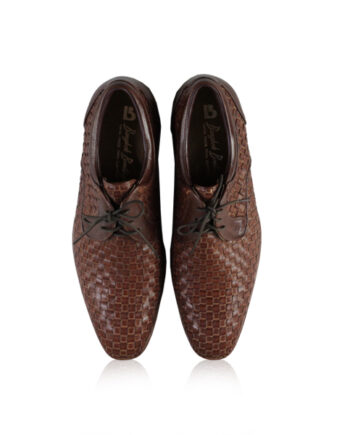 Calf Knitted Leather Lace Up Shoes, Brown