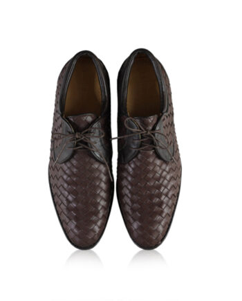 Calf Knitted Leather Lace Up Shoes, Dark Brown