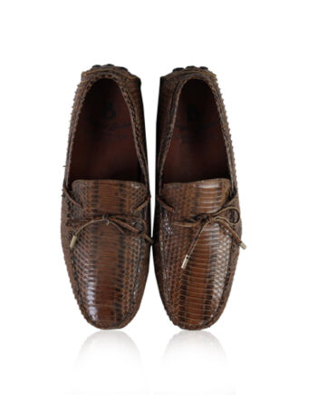 Cobra Belly Leather Moccasin Shoes, Matte Brown