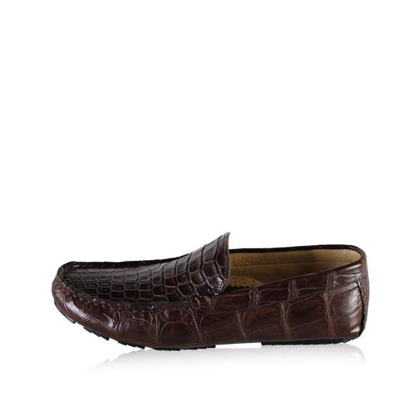 Crocodile Leather Moccasin Shoes, Matte Brown
